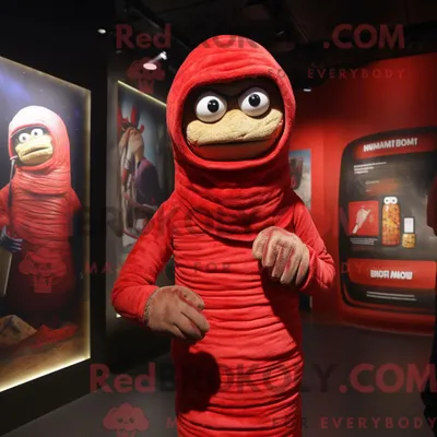 Produktbild von Maskottchenkostüm REDBROKOLY Rote Mumie mit Kapuzenpullover und Hutnadeln