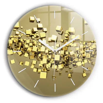 Produktbild von Wallfluent Große Wanduhr – Stilles Quarzuhrwerk - Uhr Dekoration Wohnzimmer Schlafzimmer Küche - Zifferblatt mit Striche - weiße Zeiger - 60 cm - Goldene Quadrate