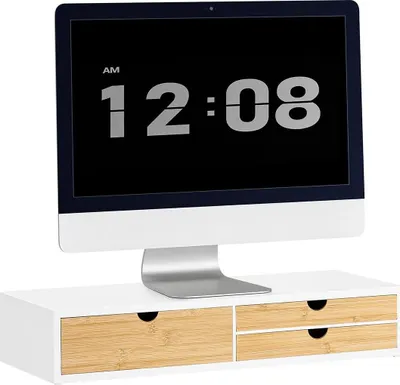 Image de BBF11-WN - Support de moniteur/élévation de moniteur - 3 tiroirs - 60×11×22 cm - Rectangulaire - Pour bureau - Blanc