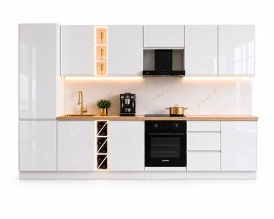 Produktbild von Küchenzeile 380 cm Küchenblock Einbauküche ohne Arbeitsplatte, LETANO Luki 4 Weiß Hochglanz mit Soft-Close