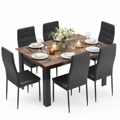 Produktbild von Mondeer Essgruppe Esszimmergruppe (Set, 7-tlg) Spanplatte & Kunstleder, Zweifarbig, Ergonomisch 138 x 90cm Holzoptik+Schwarz