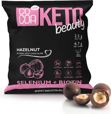 Produktbild von Raw Cocoa Beauty Haselnüsse in dunkler Keto-Schokolade 70 g