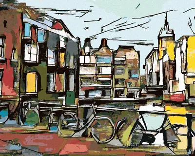 Produktbild von Zuty – Diamantmalerei – AMSTERDAMER FÄHRRÄDER IM KUBISMUS, 40x50 cm, auf Keilrahmen gespannt