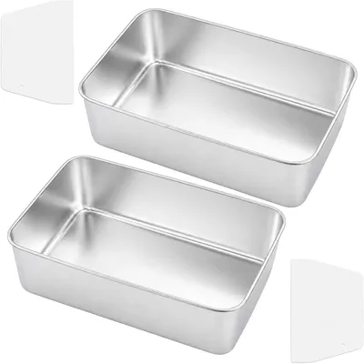Produktbild von Kastenform Kastenform Edelstahl Kastenform Kastenform Brotbackform Toastbackform Kastenform Kastenform Rechteckig mit 2 Teigschaber 22cm x 15cm x 6,5cm