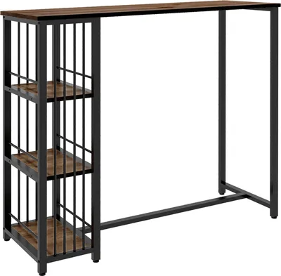 Imagen del producto de Mesa tipo barra, mesa auxiliar, mesa de tres estantes. Mostrador para bar, mesa de cocina con aspecto de madera, estructura de acero, color marrón, dimensiones: 120 x 40 x 105 cm