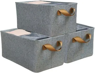 Produktbild von Ibenzoa® Faltbare Aufbewahrungsboxen aus Vliesstoff – 3er-Set, Grau, mit 2 Griffen & Metallrahmen, 31 x 20 x 16 cm, vielseitiger Ordnungshelfer