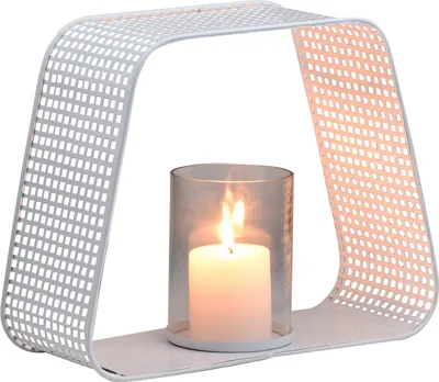Produktbild von Marrakesch Boho Deko Teelichthalter aus Metall & Glas in weiß 21 cm groß | Windlicht Rineira als Frühling Wohnzimmer Tisch Deko | Exquisite Kerzenständer für Teelichter als Dekoration Dekoartikel