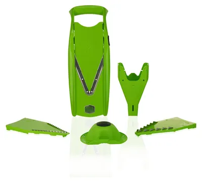 Produktbild von Börner V5 Gemüsehobel Starter Set  Julienneschneider Gurkenhobel Pommesschneider Scheibenschneider Gemüsereibe vegan, Farbe:Grün
