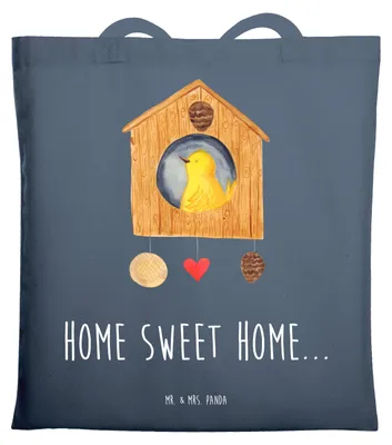 Produktbild von Mr. & Mrs. Panda Tote Bag Vogelhaus Home - Indigo Blue - Geschenk, Haus, Tragetasche, Lustige Sprüche, Umzug, Laptoptasche, Uni Tasche, Hausbau, Einzug, Einkaufstasche