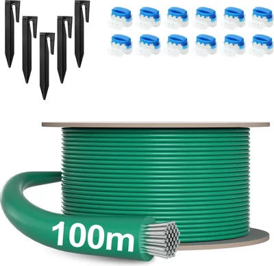 Image de Clanmacy Kit de câble périphérique 100 m Connecteur de câble Crochet LongLife Piquets Robot tondeuse