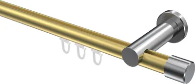 Produktbild von Interdeco Innenlaufstange / Gardinenstange mit Innenlauf Messing-Optik / Chrom, Typ Platon Santo (Kappe), 20 mm Ø 1-läufig, 360 cm