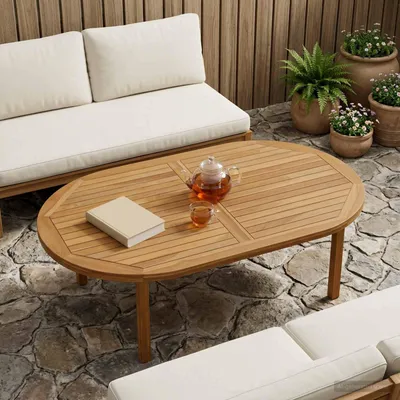 Produktbild von Tischplatte Oval Massives Teakholz Natur