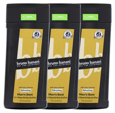 Produktbild von 3 x bruno banani Man's Best 3-in-1 Shower Gel für Männer mit würziger Zimt Duft je 250ml