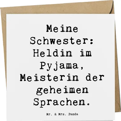 Produktbild von Mr. & Mrs. Panda Grußkarte Spruch Schwester Heldin - Weiß - Geschenk, Familie, Geheimsprache, doppelkarte, anlasskarte, faltkarte, Freude, Schwesterbeziehung, Klappkarte