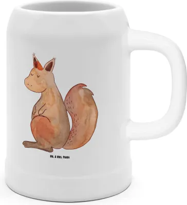 Produktbild von Mr. & Mrs. Panda Krug Einhorn Glauben - Weiß - Geschenk, Tonkrug, Steinkrug, Bier Humpen, Seidel, Eichhorn, Einhörnchen, Deko, Einhörner, Eichhörnchen