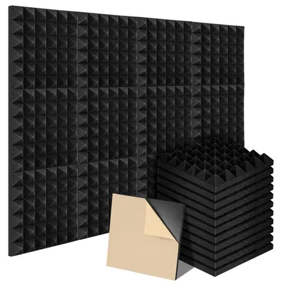 Immagine prodotto di Pannelli fonoassorbenti – Pannelli acustici autoadesivi – Pannelli piramidali per l'isolamento acustico – 24 pezzi – 30x30x5 cm – Neri
