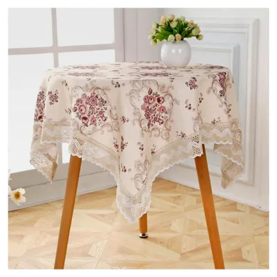 Produktbild von Tischdecke mit Vintage-Blumenmuster und Spitze, 80 x 80 cm, quadratisch
