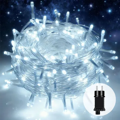 Produktbild von Oyajia 8 Modi LED Lichterkette Strom, Kaltweiß, 20m-200 LEDs, Timer, Merkfunktion, LED Weihnachten Lichterkette Garten BBQ Party Deko Licht, IP65