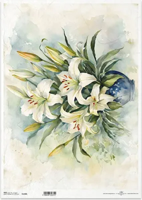 Zdjęcie produktu dla Papier ryżowy do decoupage A3 ITD-1298L białe lilie