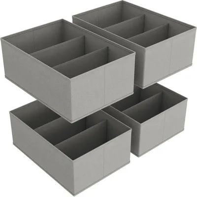 Image de Lot de 4 rangements pour tiroirs, porte-vêtements pliable à 6 compartiments, 42 x 27 x 17 cm, gris