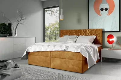 Obrázek produktu pro Postel boxspring s prošívaným čelem EUGEN - 200x220, žlutá + topper