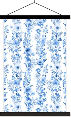 Produktbild von MuchoWow® Textilposter Blumen - Pflanzen - Blau 40x60 cm mit schwarzem Rahmen - Wanddekorationen