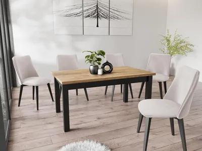 Produktbild von Moderner Rechteckiger Ausziehbarer Esstisch - Platzsparend - Schwarze Holzbeine - 160 bis 200 cm - Hergestellt in EU - 160 x 80 cm - Wotan Eiche