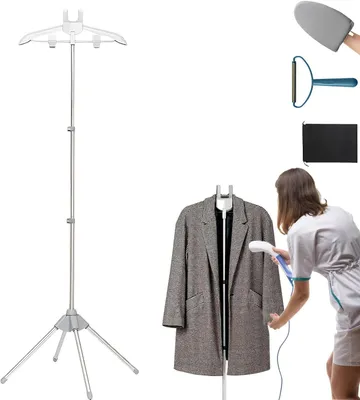 Produktbild von Kleiderbügel für Dampfglätter, Handheld Dampfglätter Ständer mit Bügelhandschuh und Fusselrasierer, Teleskop-Stativ Kleiderständer, Hängender Bügelständer zum Dämpfen von Kleidung (Grey)