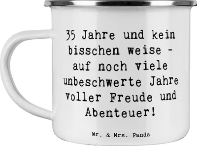 Produktbild von Mr. & Mrs. Panda Pott Spruch 35. Geburtstag - Weiß - Geschenk, Happy Birthday, Haferl, Erfahrungen, Emaille Tasse, Abenteuer, Abenteuerlust, Glückwunsch, Teetasse, Alter