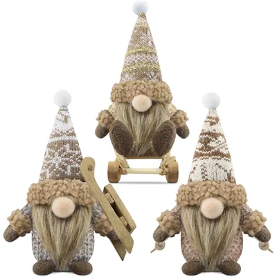 Productafbeelding van Kerstelfjes, set van 3, kerstdecoratie, bruin