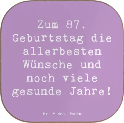Produktbild von Mr. & Mrs. Panda Untersetzer Glas Spruch 87. Geburtstag - Lavendeltraum - Geschenk, besondere Geburtstagsfeier, Flaschenuntersetzer, gläseruntersetzer, Coaster, Alter