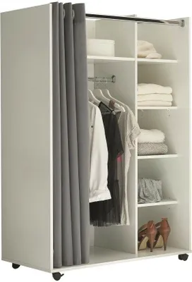 Produktbild von Kleiderschrank offen 100 cm breit JENKE-2 Weiß / Stoff grau