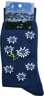 Produktbild von Uni Trachtensocken Edelweiß-Socken Blütenmuster Kurze socken, Größe:39-42, Farbe:Jeans Melnage