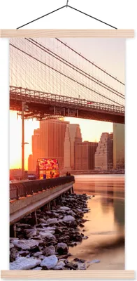Produktbild von MuchoWow® Textilposter New York - Brooklyn - Brücke 40x80 cm mit holzfarbenen Rahmen - Wohnzimmer