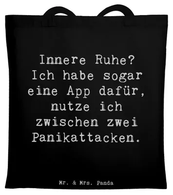 Produktbild von Mr. & Mrs. Panda Tote Bag Spruch Innere Ruhe - Schwarz - Geschenk, Uni Tasche, Humor im Alltag, Seelenfrieden, Beutel, Zitat, Gelassenheit, dokumententasche, Motivation