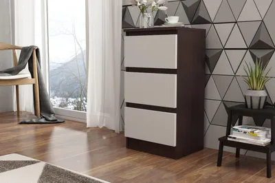 Produktbild von Kommode - mit 3 Schubladen - 40,2 × 77,1 × 33 cm B/H/T - Wenge / Weiß - Moderne Sineboard - für Wohnzimmer - Schlafzimmer - Alana