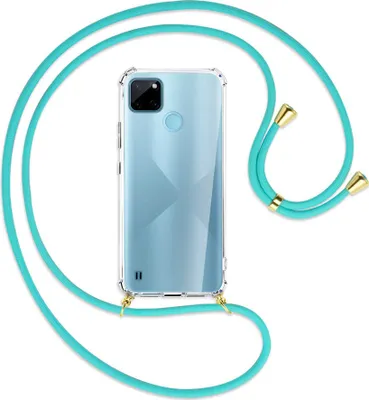 Produktbild von Handykette Backcover-Schutzhülle mit Band (Metall goldfarben) für  Realme C21Y /C25Y - türkis