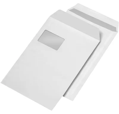 Produktbild von Versandtasche C4 selbstklebend Fenster weiß 90 g/qm VE=250 Stück.
