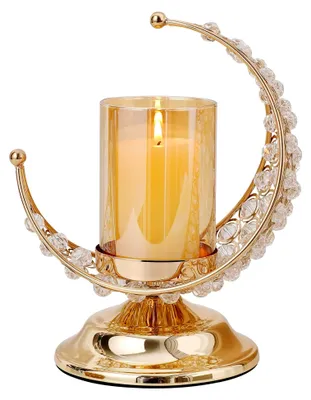Produktbild von Kerzenhalter Mond aus Metall und Glas, goldbeschichtet, für islamische Wohnkultur und festliche Dekoration wie Eid Mubarak