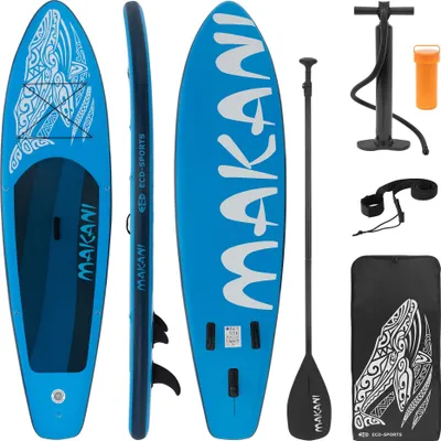 Produktbild von ECD Germany Nafukovací prkno Makani, 320x80x15 cm, modré, PVC, nosnost do 120 kg, příslušenství k pumpě, taška na přenášení