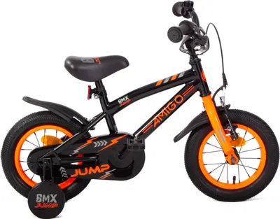 Produktbild von AMIGO Kinderfahrräder Jungen BMX Jump 12 Zoll 22 cm Jungen Rücktrittbremse Schwarz/Neon Orange