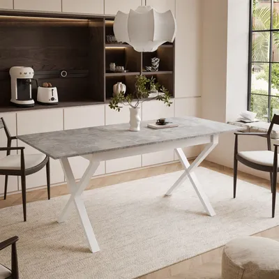 Obrázok produktu pre ARTON II rozkladací stôl 140 cm Bellato sivá, biele kovové X-nohy