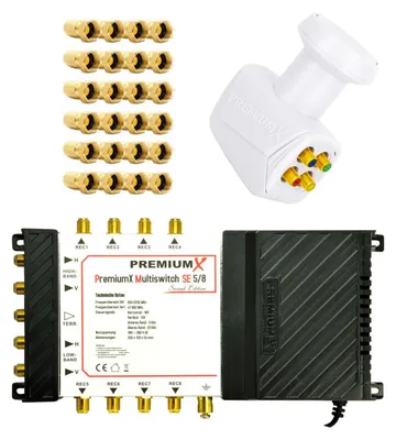 Produktbild von PremiumX Multischalter 5/8 SAT Multiswitch Quattro LNB weiß 24x F-Stecker