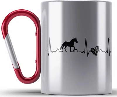 Produktbild von Trendation - Lustige Reiter Sprüche Geschenk Edelstahl Tasse Karabiner Reiterin Pferde Mädchen Geschenkidee Pferde Herzschlag Herz (Rot)