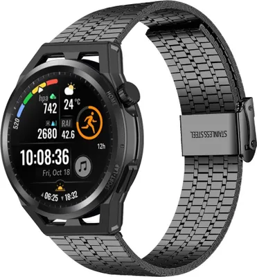 Produktbild von Strap-it Huawei Watch GT Runner Edelstahlarmband (Schwarz)