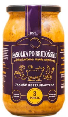 Zdjęcie produktu dla Fasolka po bretońsku z kiełbasą i szynką wieprzową 900 ml Zawekowani