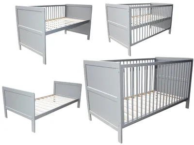 Produktbild von Kinderbett 3in1 Kinderbett / Beistellbett / Juniorbett 140x70cm grau