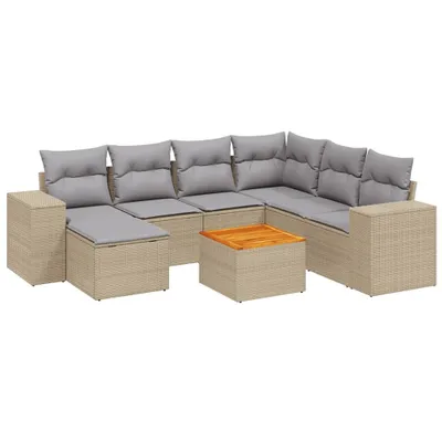 Produktbild von vidaXL 8-tlg. Garten-Sofagarnitur mit Kissen Beige Poly Rattan