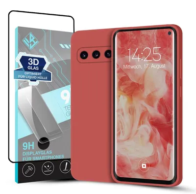 Produktbild von Hülle für Samsung Galaxy S10 mit 9H Displayglas Displayschutz Case Cover Bumper Smartphone Softgrip Schutzhülle Farbe: Rot