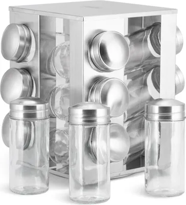 Immagine prodotto di Barattoli per spezie con supporto in acciaio inox – 12 barattoli + supporto